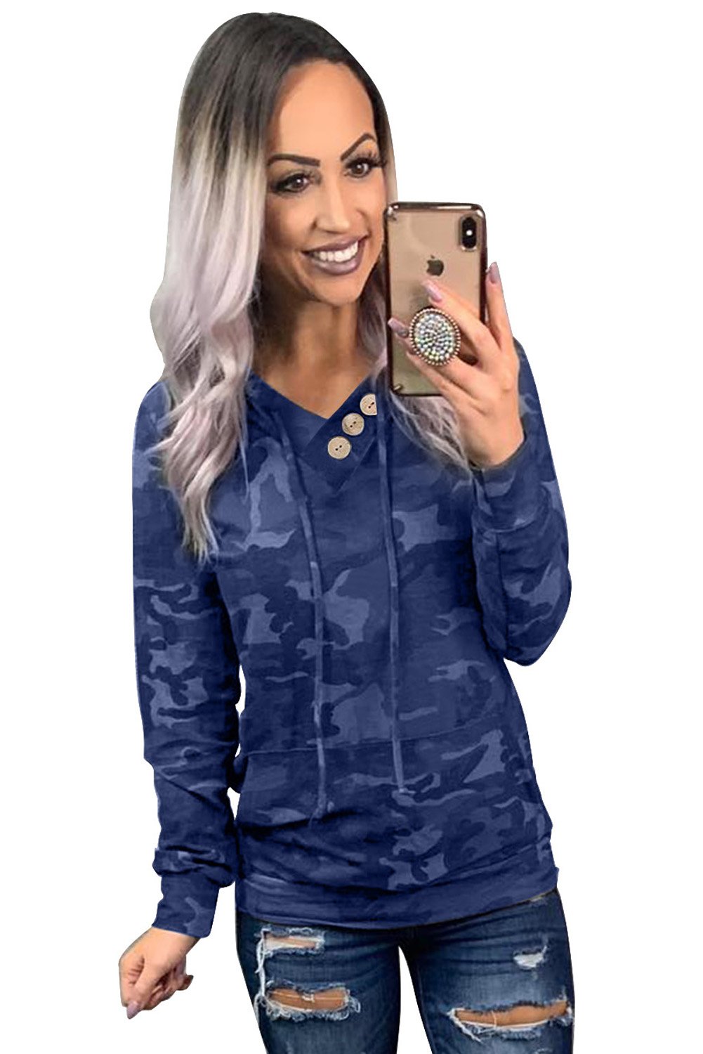 A stylish Print Kangaroo Pocket Hoodie featuring a chic animal print, drawstring hood, and large kangaroo pouch pocket.