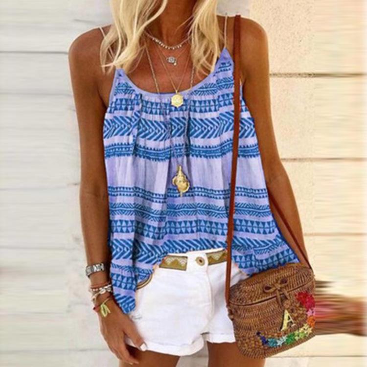 A stylish women's camisole featuring a vibrant striped pattern in contrast colors, perfect for summer beach outings.