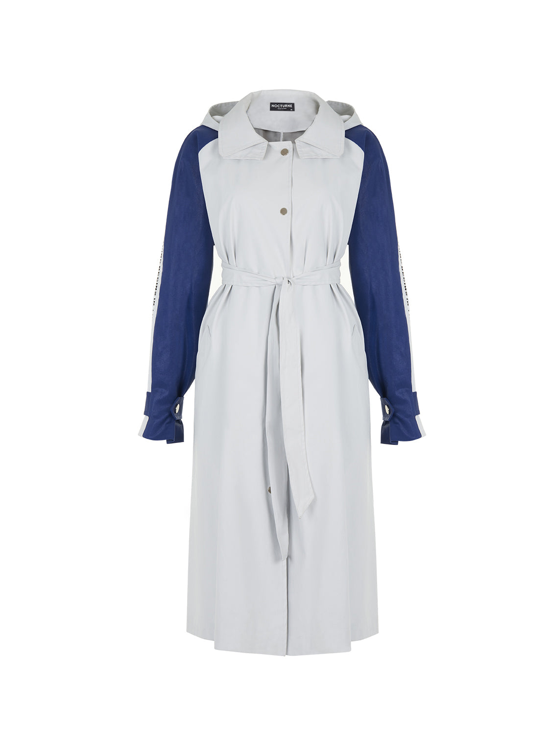 A stylish Printed Oversized Trench coat featuring a self-belt, hood, and epaulettes, designed for comfort and fashion.