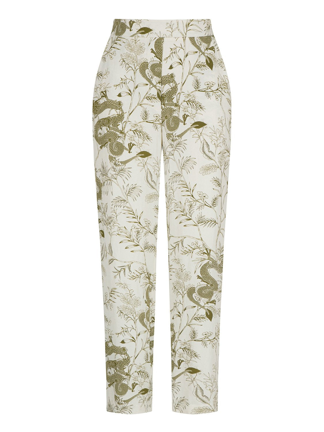 A pair of stylish printed ankle-length pants featuring side pockets and an elastic waistband, perfect for casual or dressy occasions.