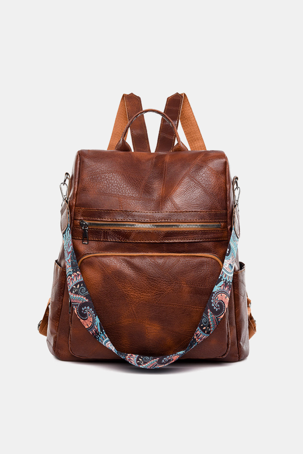 Stylish PU Leather Backpack in solid pattern, showcasing its spacious design and high-quality material.