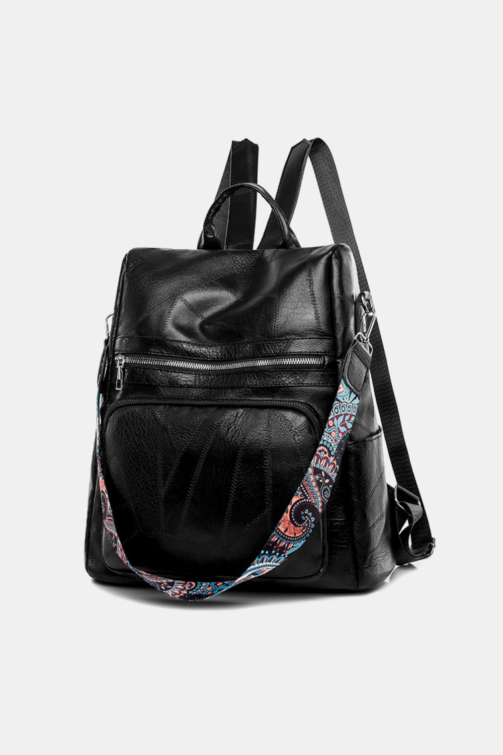 Stylish PU Leather Backpack in solid pattern, showcasing its spacious design and high-quality material.