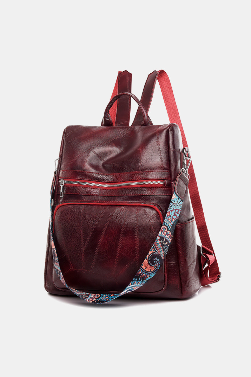 Stylish PU Leather Backpack in solid pattern, showcasing its spacious design and high-quality material.