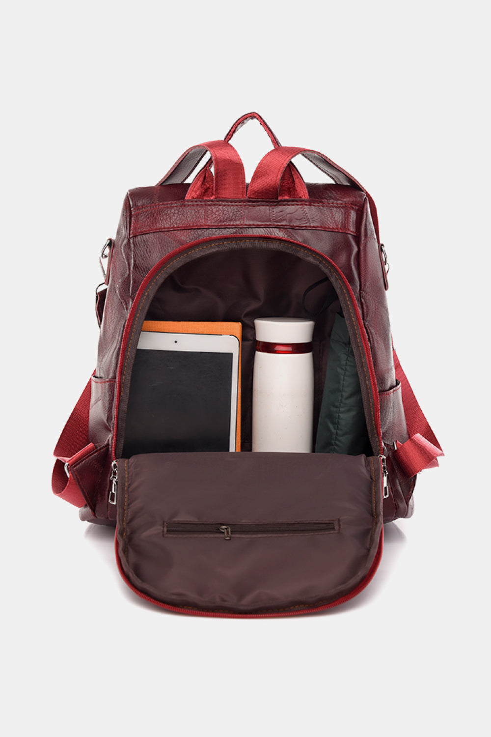 Stylish PU Leather Backpack in solid pattern, showcasing its spacious design and high-quality material.