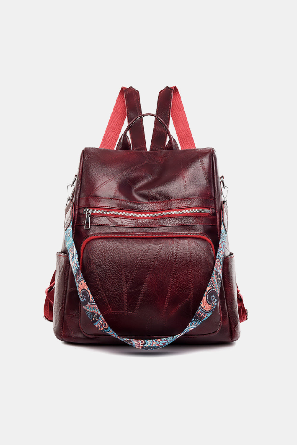 Stylish PU Leather Backpack in solid pattern, showcasing its spacious design and high-quality material.