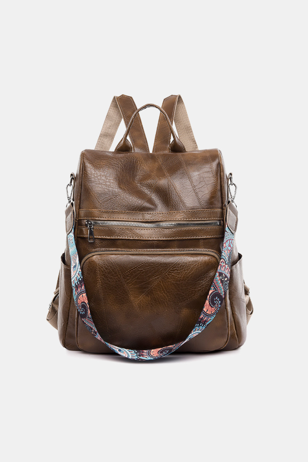 Stylish PU Leather Backpack in solid pattern, showcasing its spacious design and high-quality material.