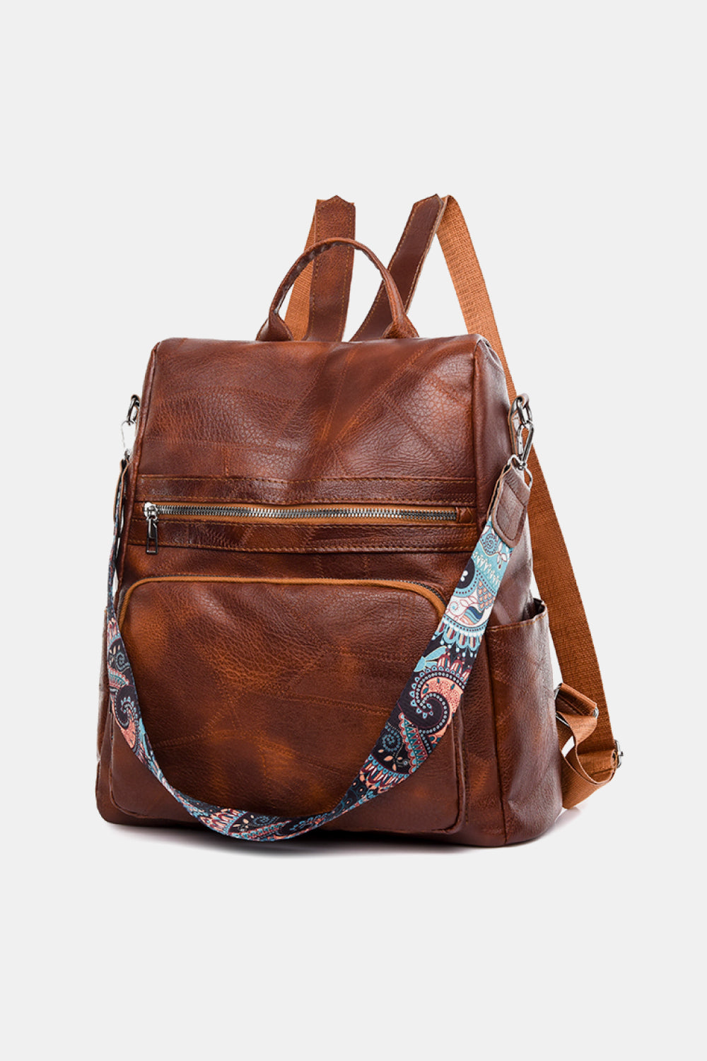 Stylish PU Leather Backpack in solid pattern, showcasing its spacious design and high-quality material.