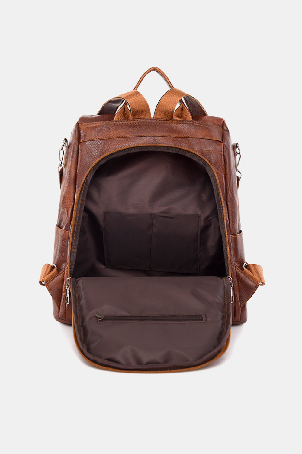 Stylish PU Leather Backpack in solid pattern, showcasing its spacious design and high-quality material.