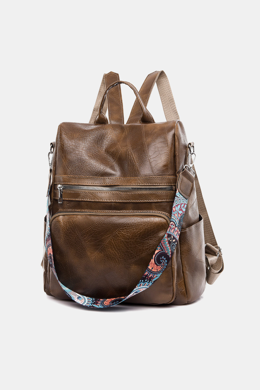 Stylish PU Leather Backpack in solid pattern, showcasing its spacious design and high-quality material.