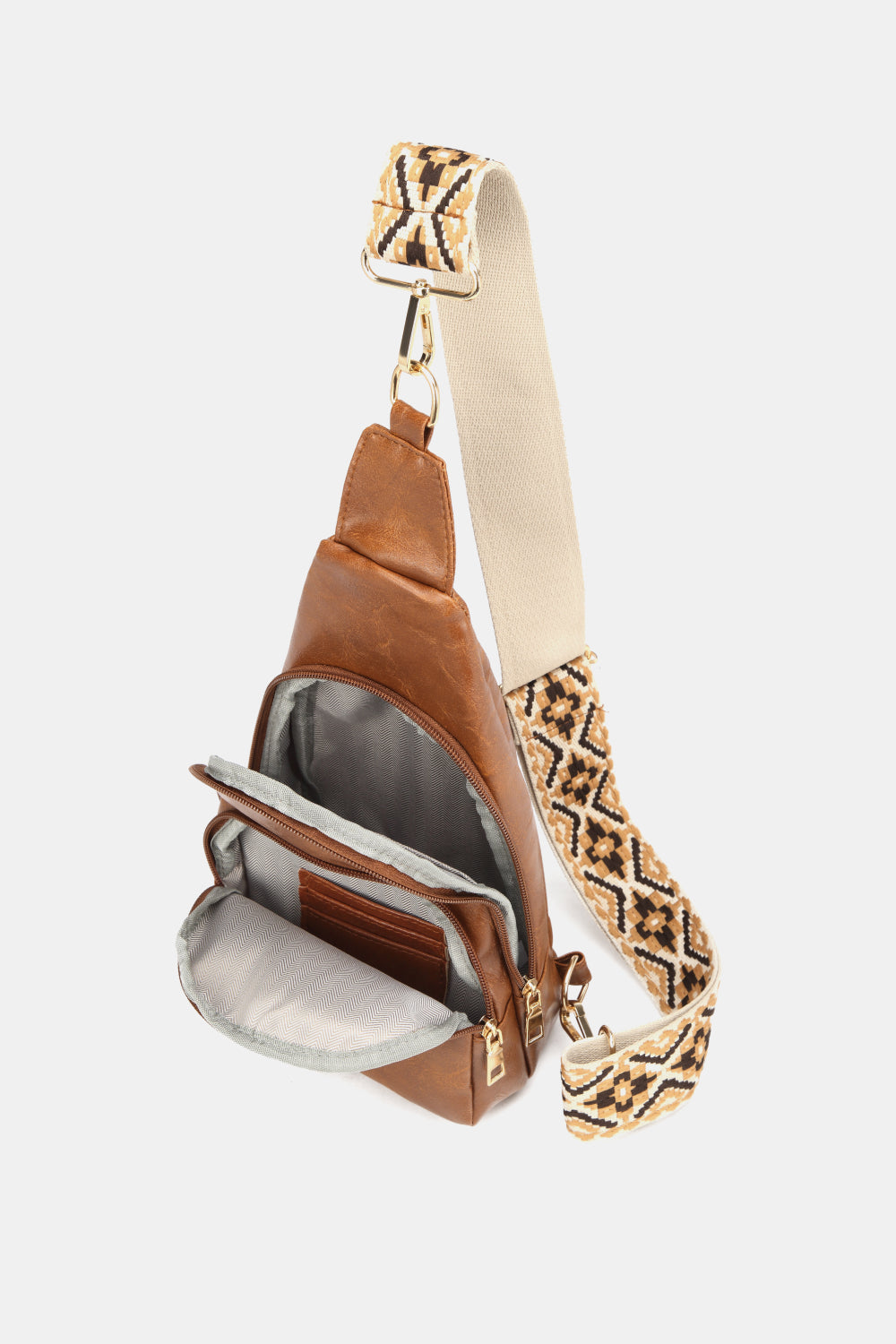 A stylish large PU leather sling bag in solid pattern, perfect for daily use.