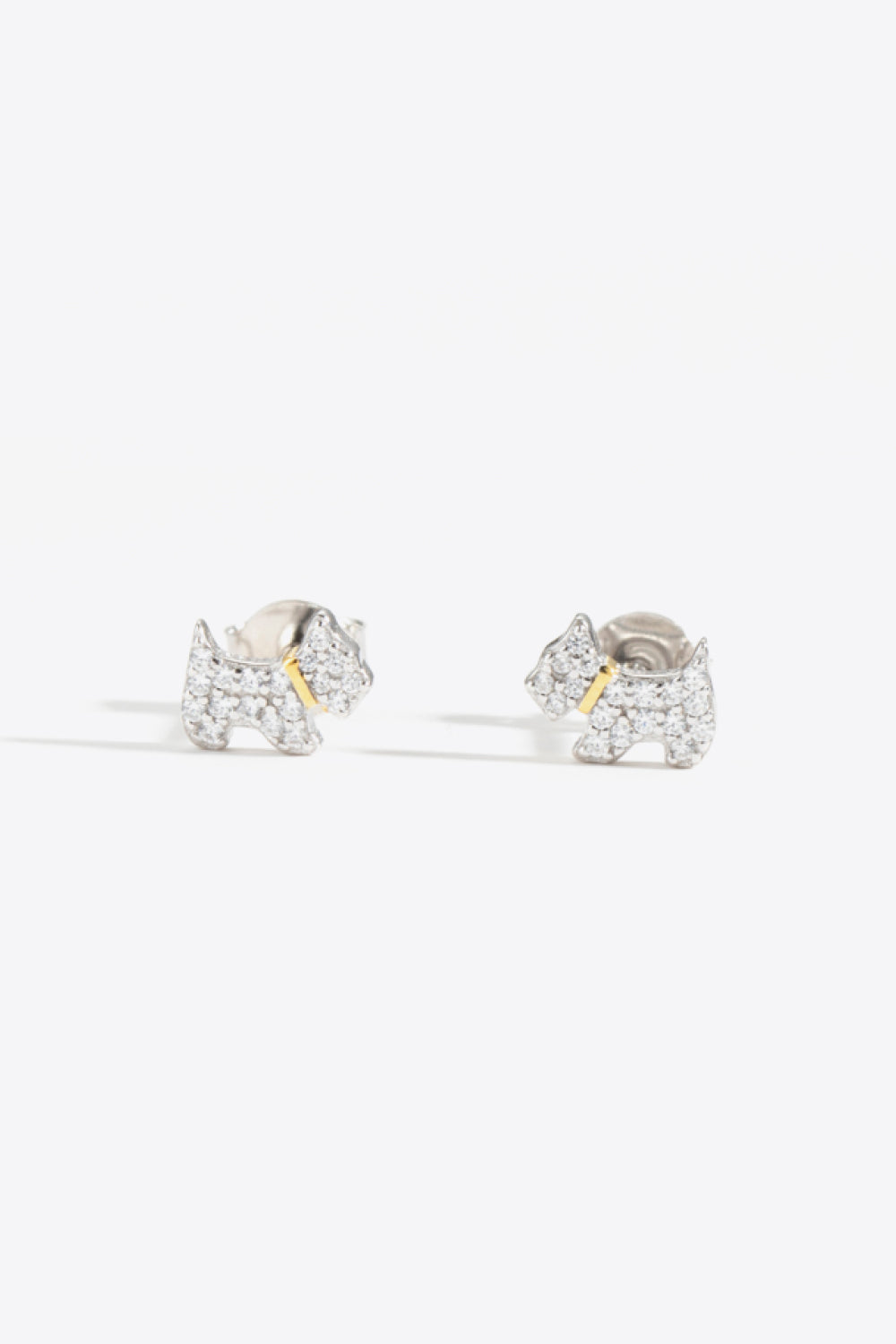 Puppy Zircon 925 Sterling Silver Stud Earrings featuring a playful puppy design with sparkling zircon stones.