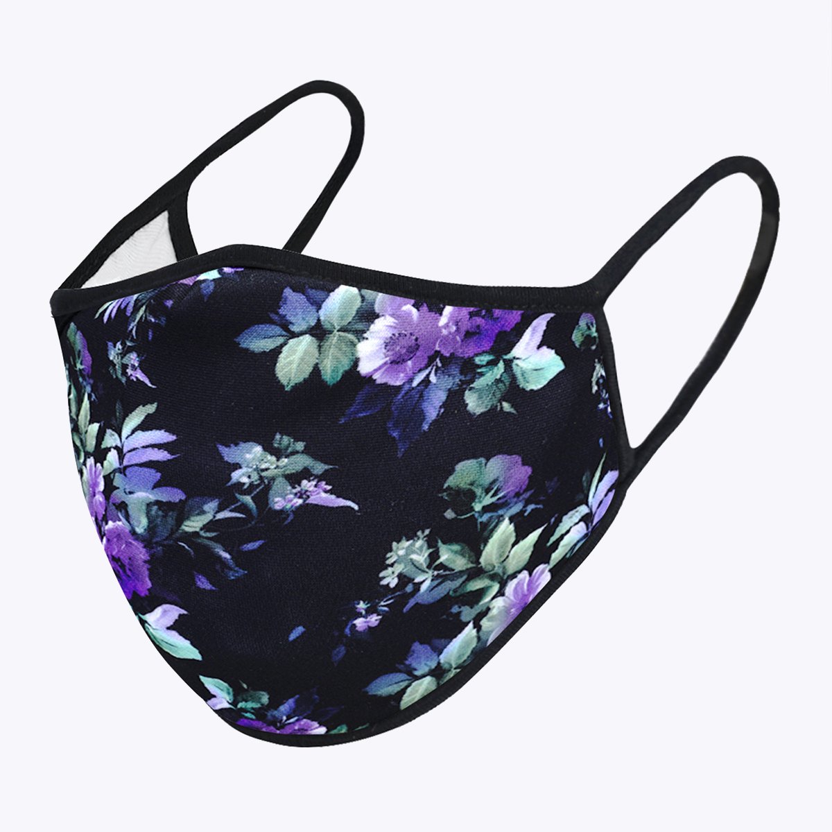 Purpler Flowers 3-Layered Face Cover featuring a vibrant floral design, made from polyester and cotton, suitable for unisex wear.