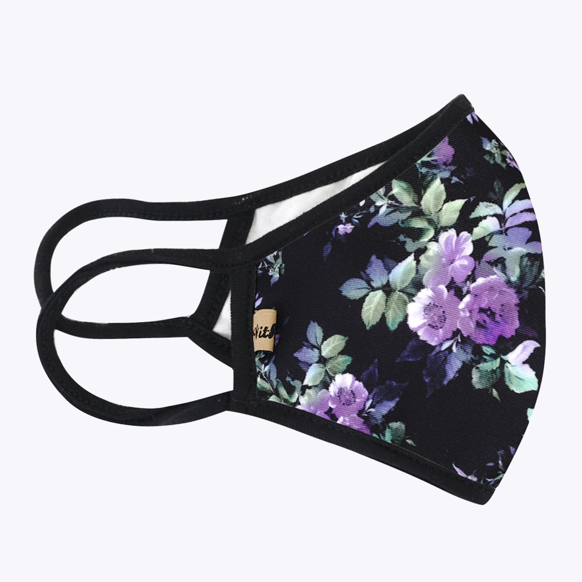 Purpler Flowers 3-Layered Face Cover featuring a vibrant floral design, made from polyester and cotton, suitable for unisex wear.