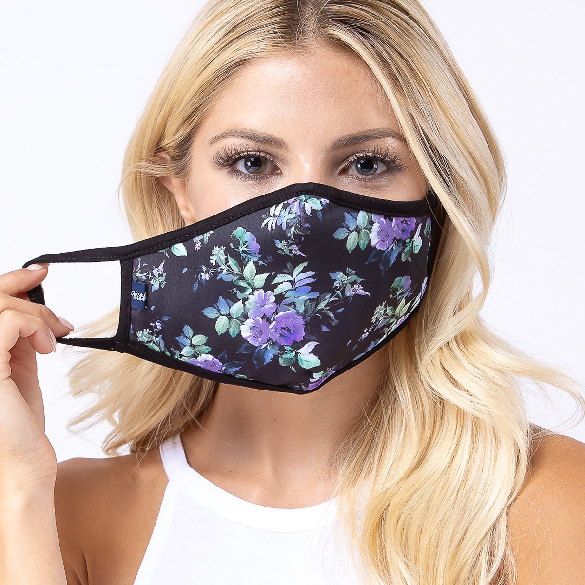 Purpler Flowers 3-Layered Face Cover featuring a vibrant floral design, made from polyester and cotton, suitable for unisex wear.