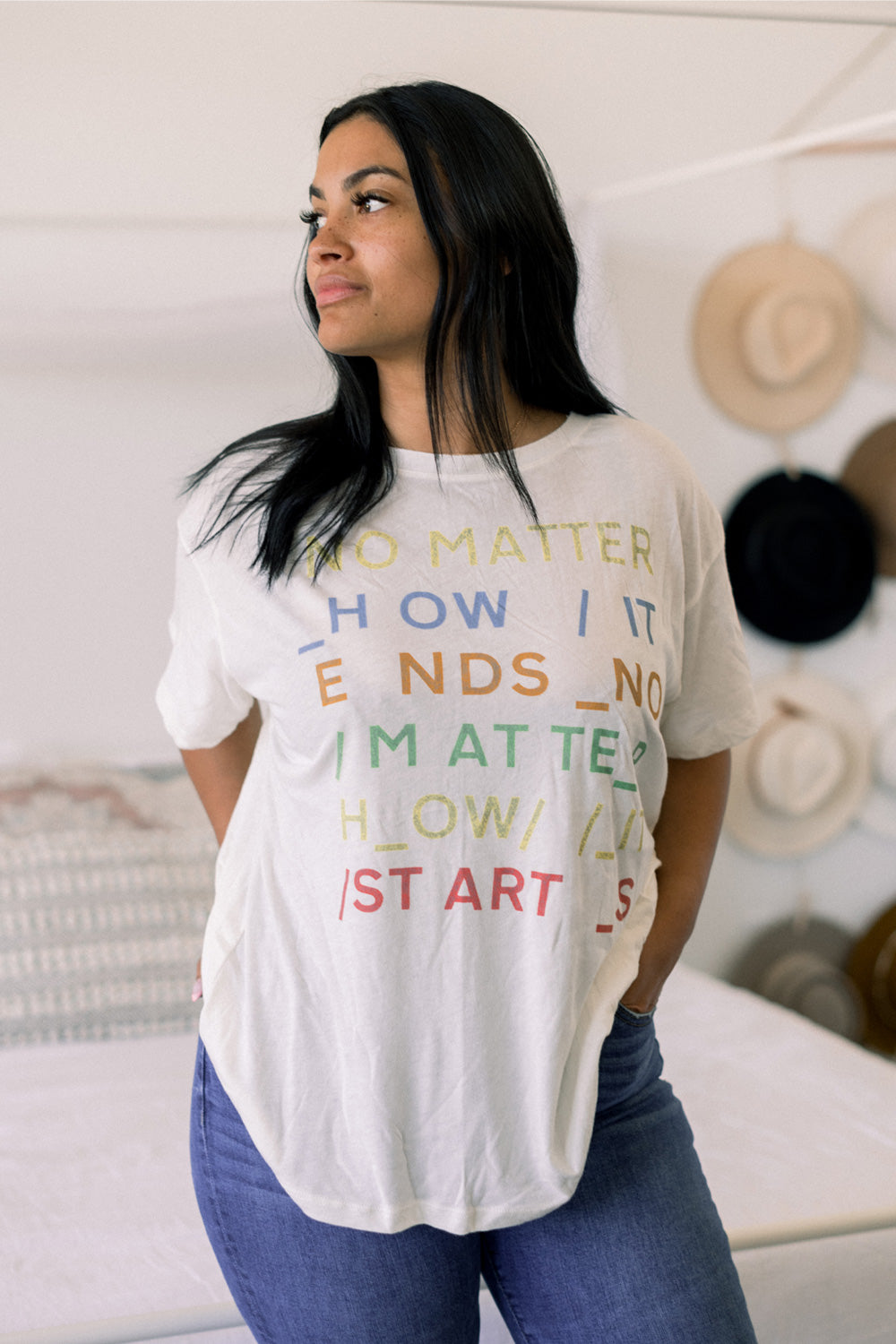 Radiohead No Matter Tee in vintage white, showcasing a stylish and minimalist design perfect for music lovers.