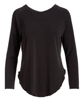 A stylish Raglan Sleeve Top featuring a comfortable polyester and spandex blend, showcasing its trendy design and soft fabric.