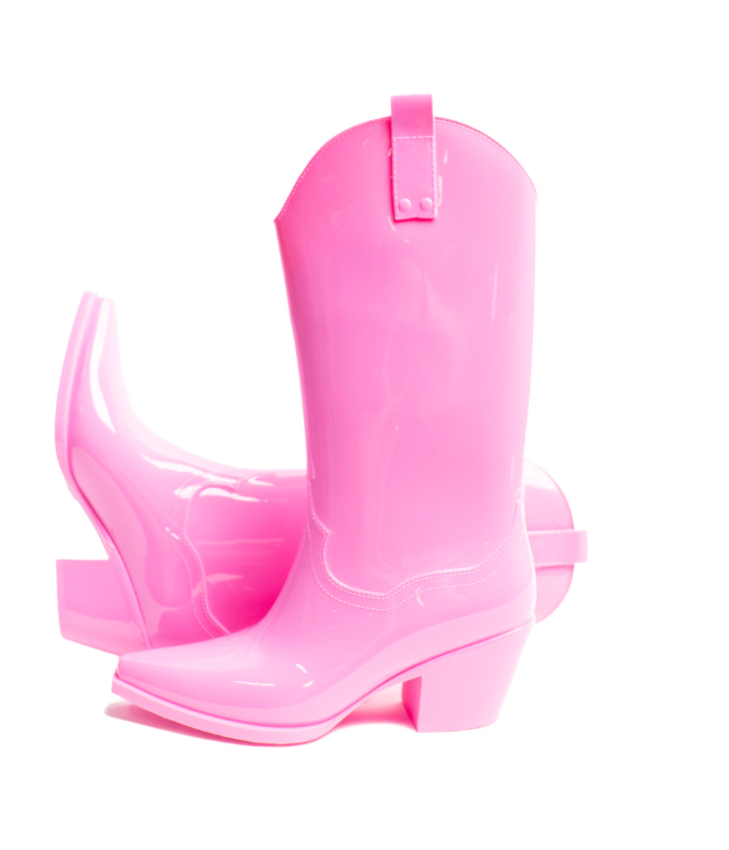 A pair of stylish waterproof rain boots in vibrant colors, perfect for wet weather.