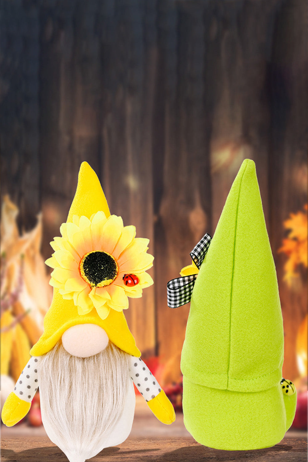 Three charming sunflower faceless gnomes made of brushed flannel and PP cotton, showcasing a whimsical design perfect for home decor.