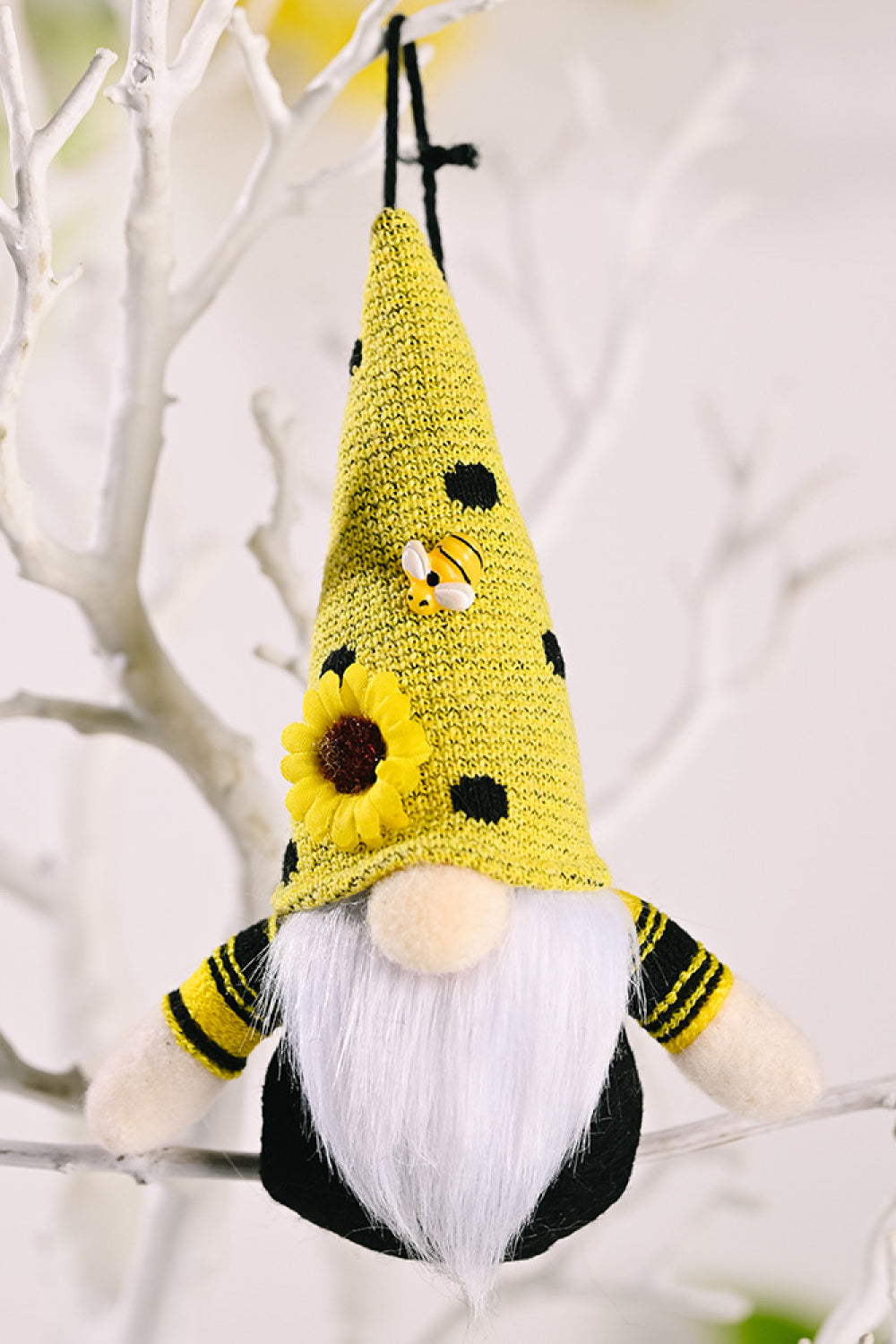 A colorful set of four sunflower faceless gnome hanging widgets, showcasing their whimsical design and vibrant colors.