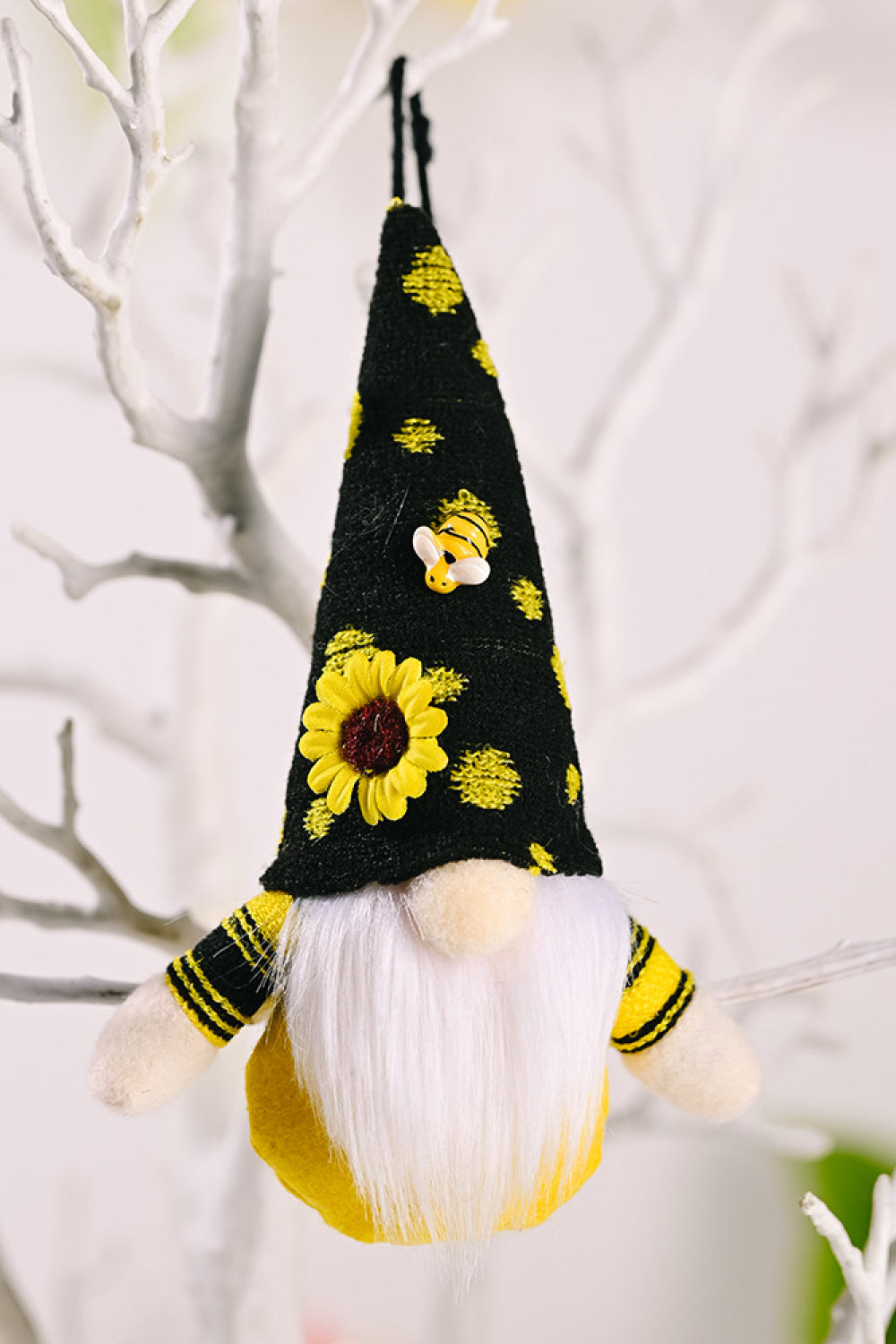 A colorful set of four sunflower faceless gnome hanging widgets, showcasing their whimsical design and vibrant colors.