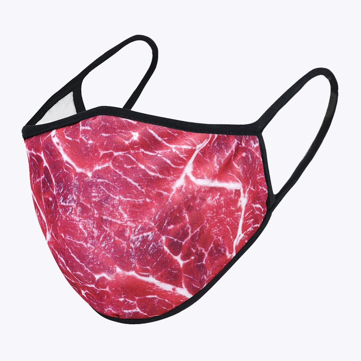 Raw Beef 3-Layered Face Cover featuring a unique print design, made with polyester and cotton for comfort and protection.