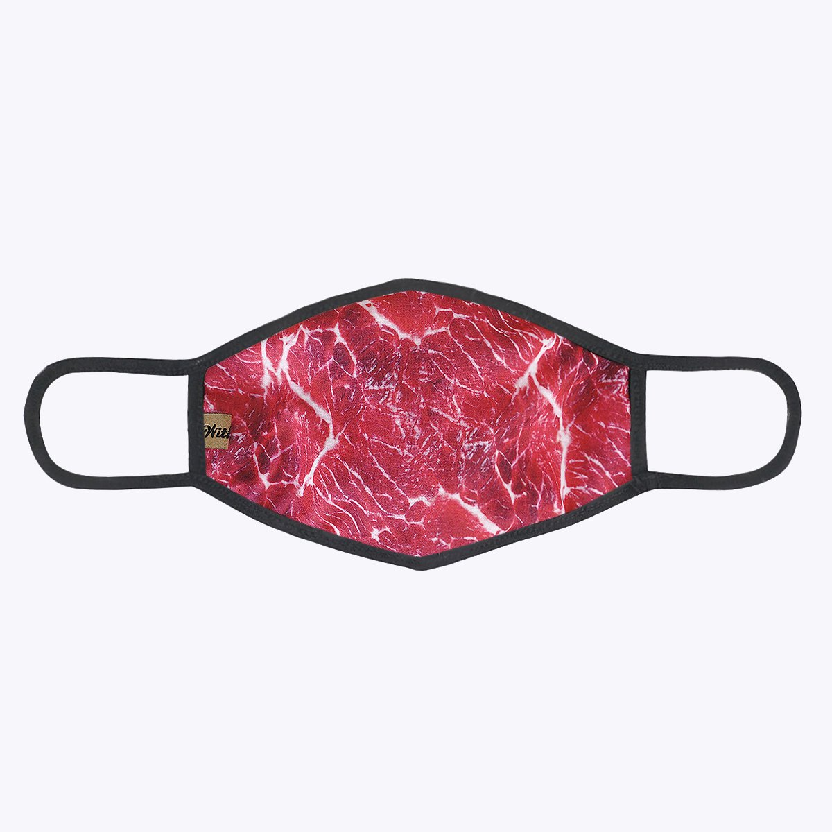 Raw Beef 3-Layered Face Cover featuring a unique print design, made with polyester and cotton for comfort and protection.