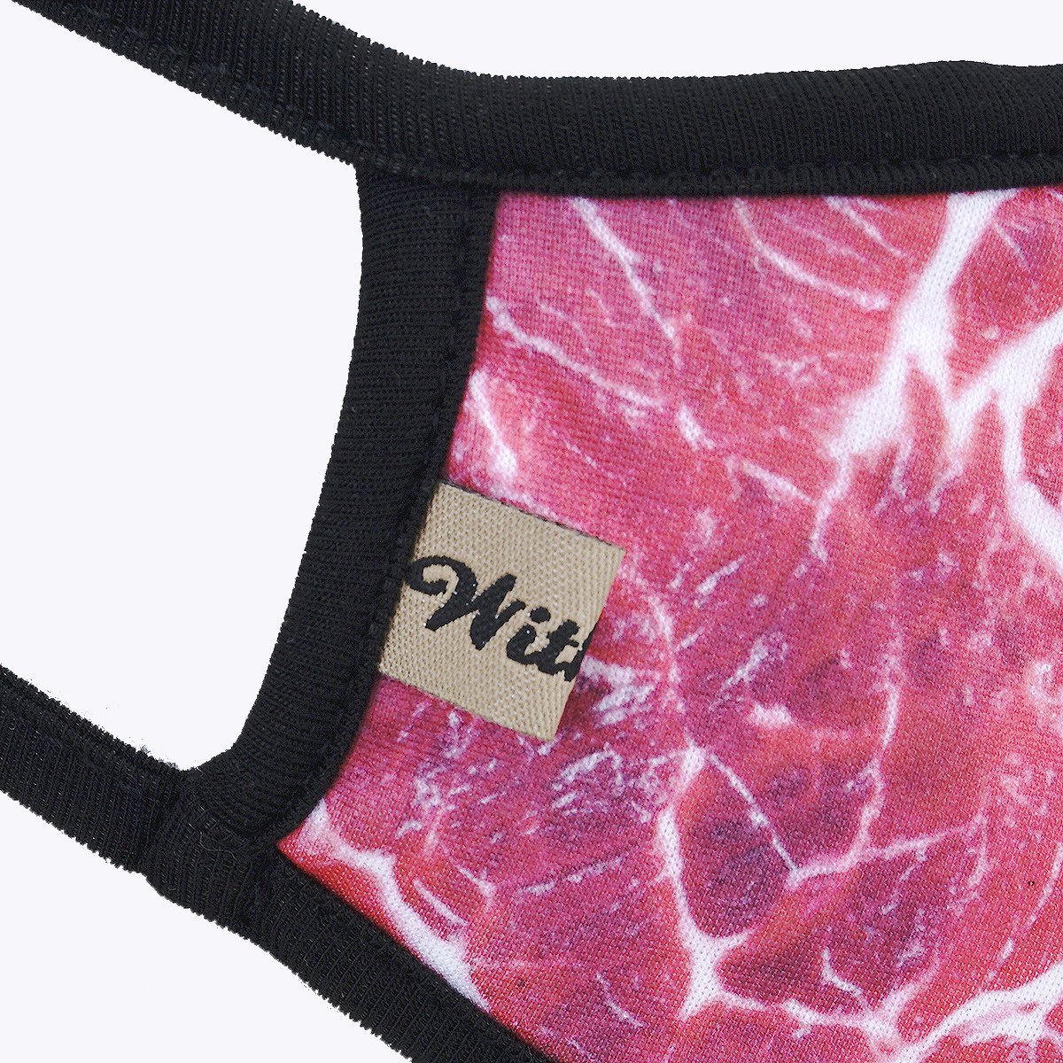 Raw Beef 3-Layered Face Cover featuring a unique print design, made with polyester and cotton for comfort and protection.