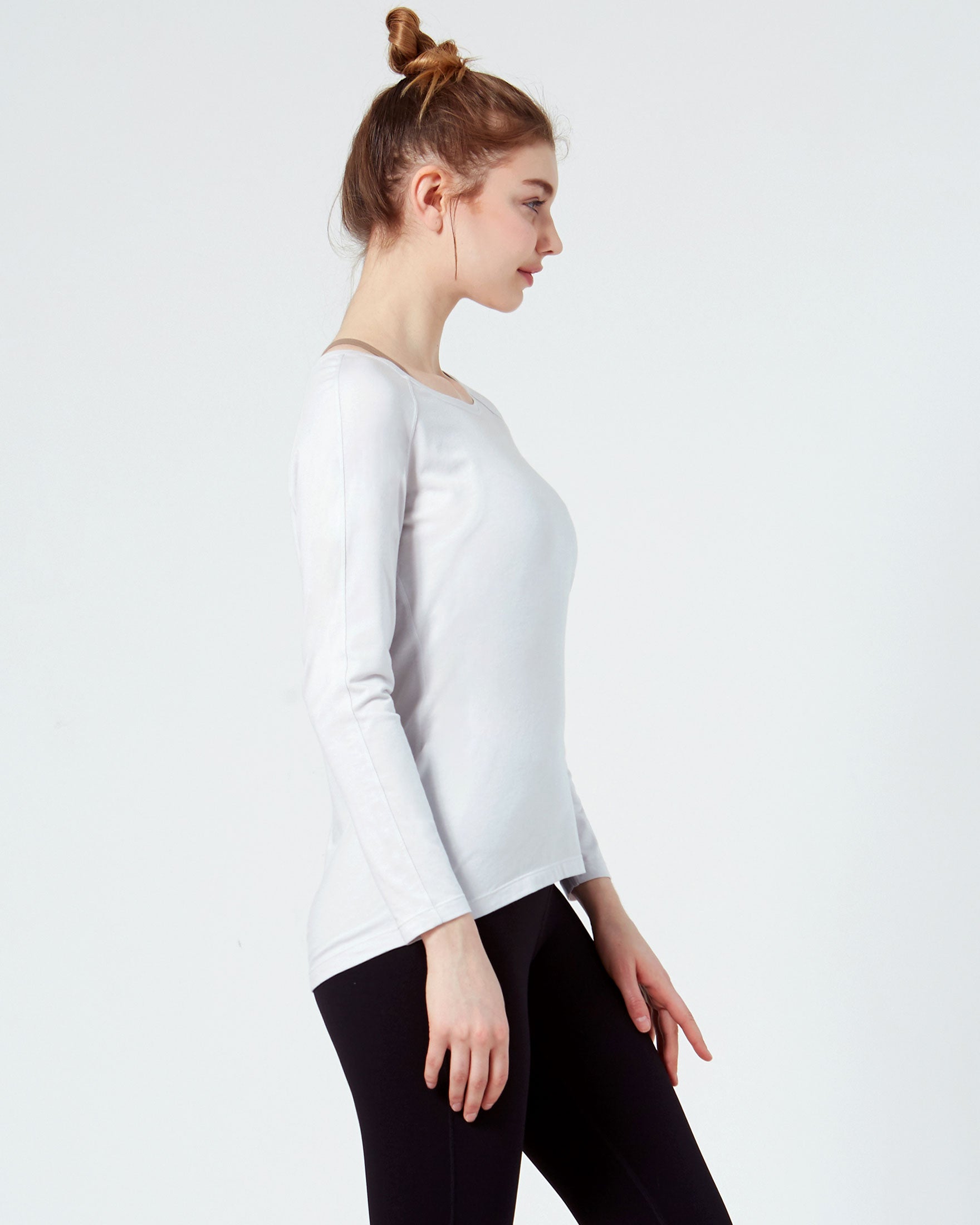 Rebody Essentials Scooped Long Sleeve Top in soft Pima cotton blend, featuring a stylish scooped neckline and long sleeves.