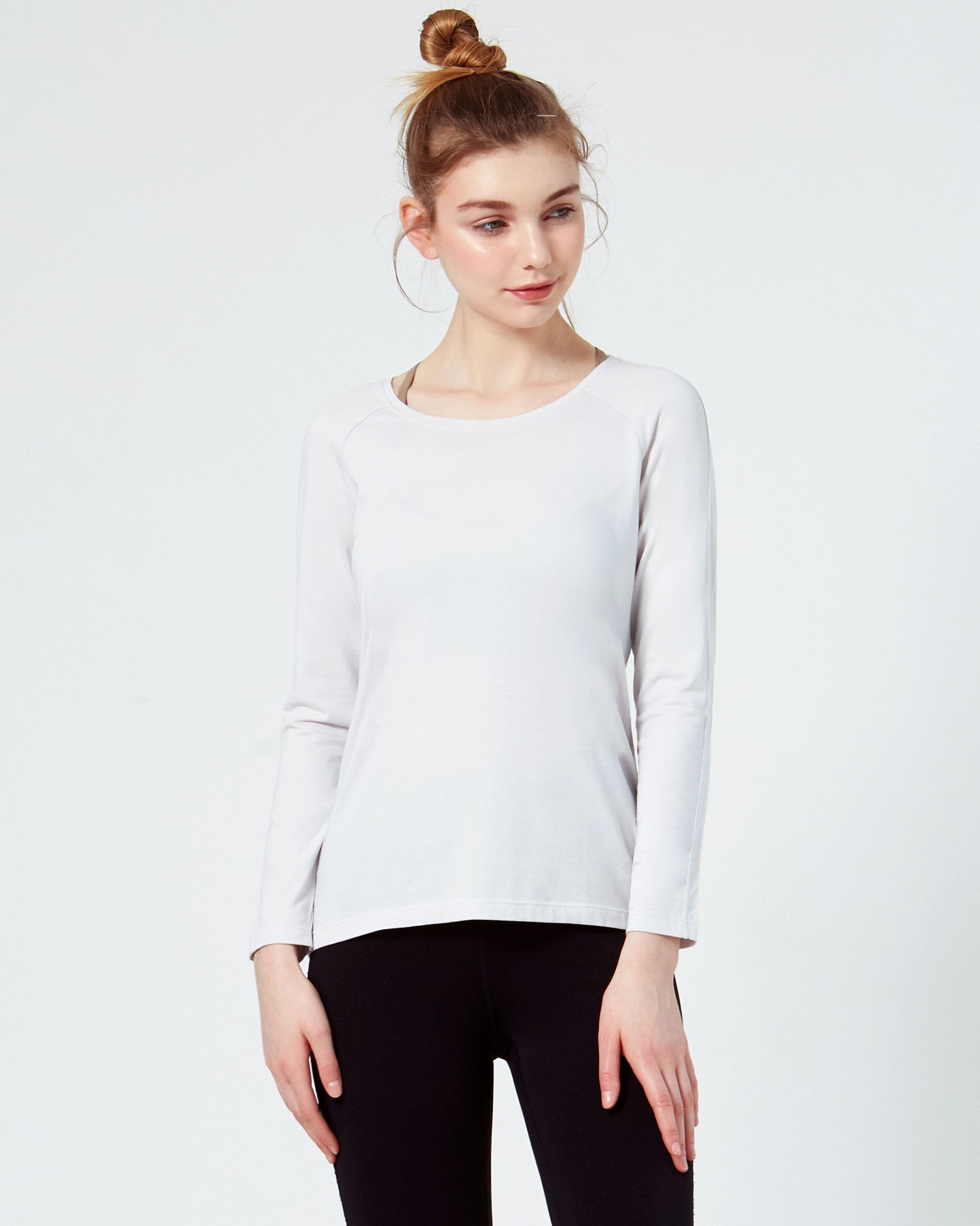 Rebody Essentials Scooped Long Sleeve Top in soft Pima cotton blend, featuring a stylish scooped neckline and long sleeves.