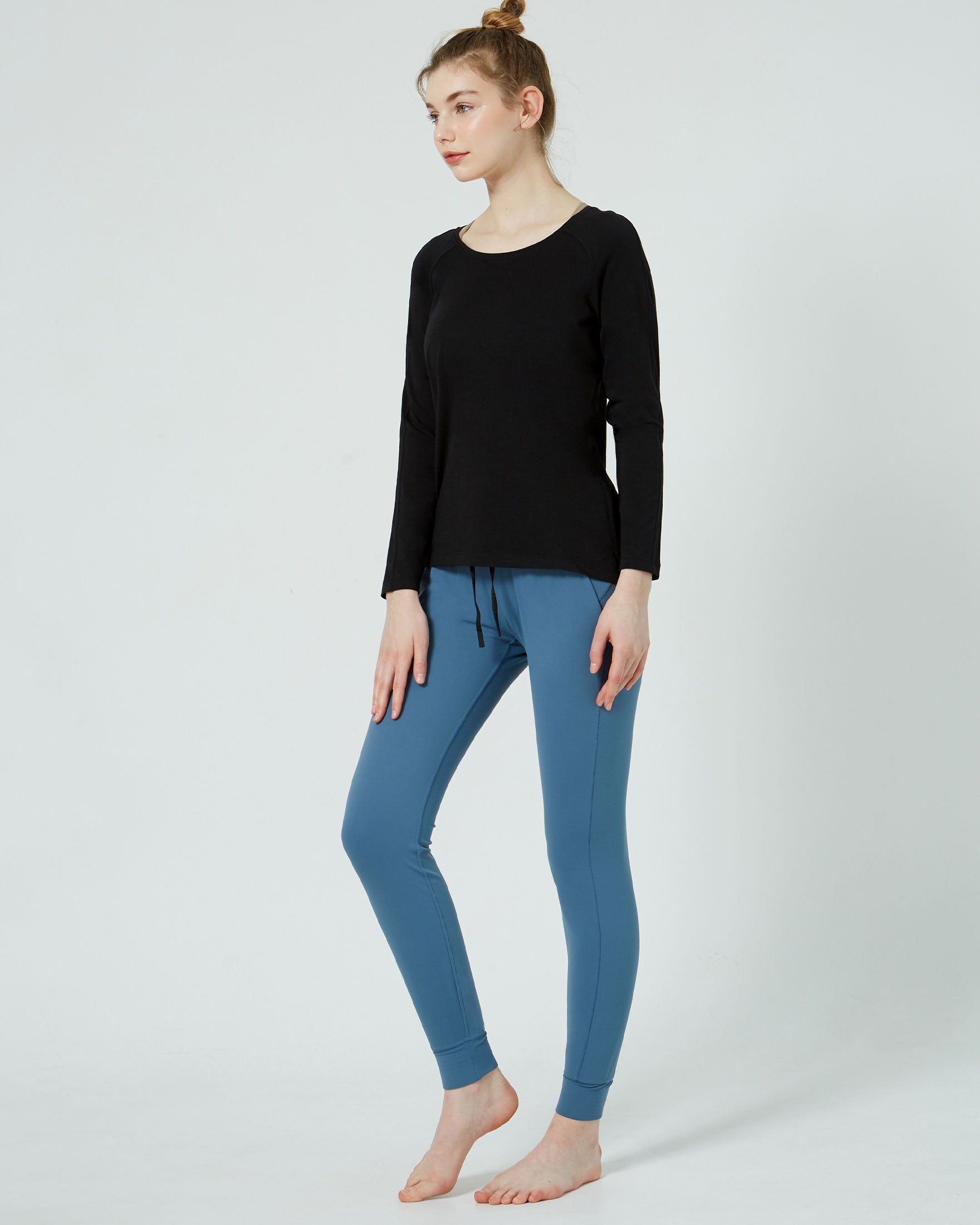 Rebody Essentials Scooped Long Sleeve Top in soft Pima cotton blend, featuring a stylish scooped neckline and long sleeves.