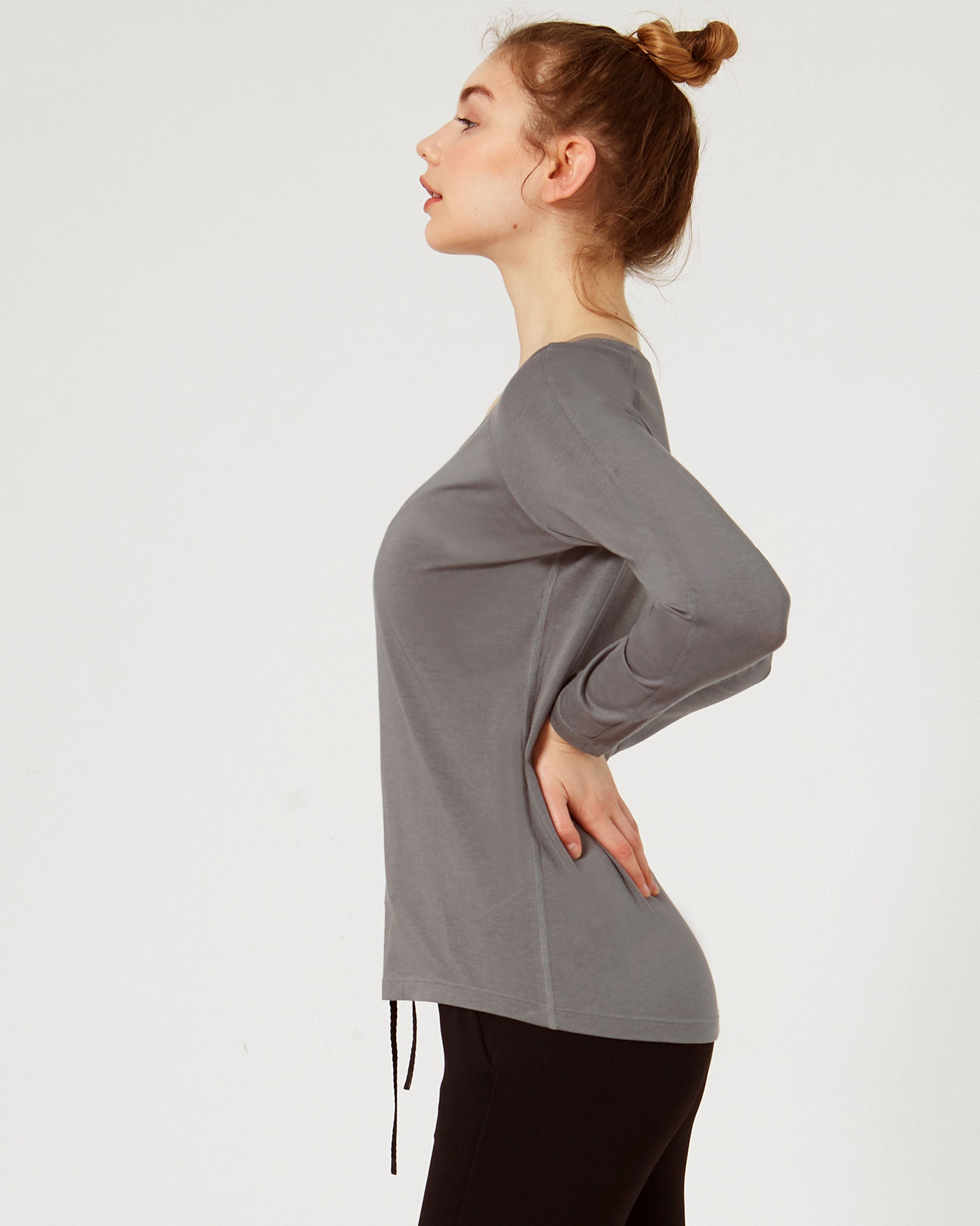 Rebody Essentials Scooped Long Sleeve Top in soft Pima cotton blend, featuring a stylish scooped neckline and long sleeves.