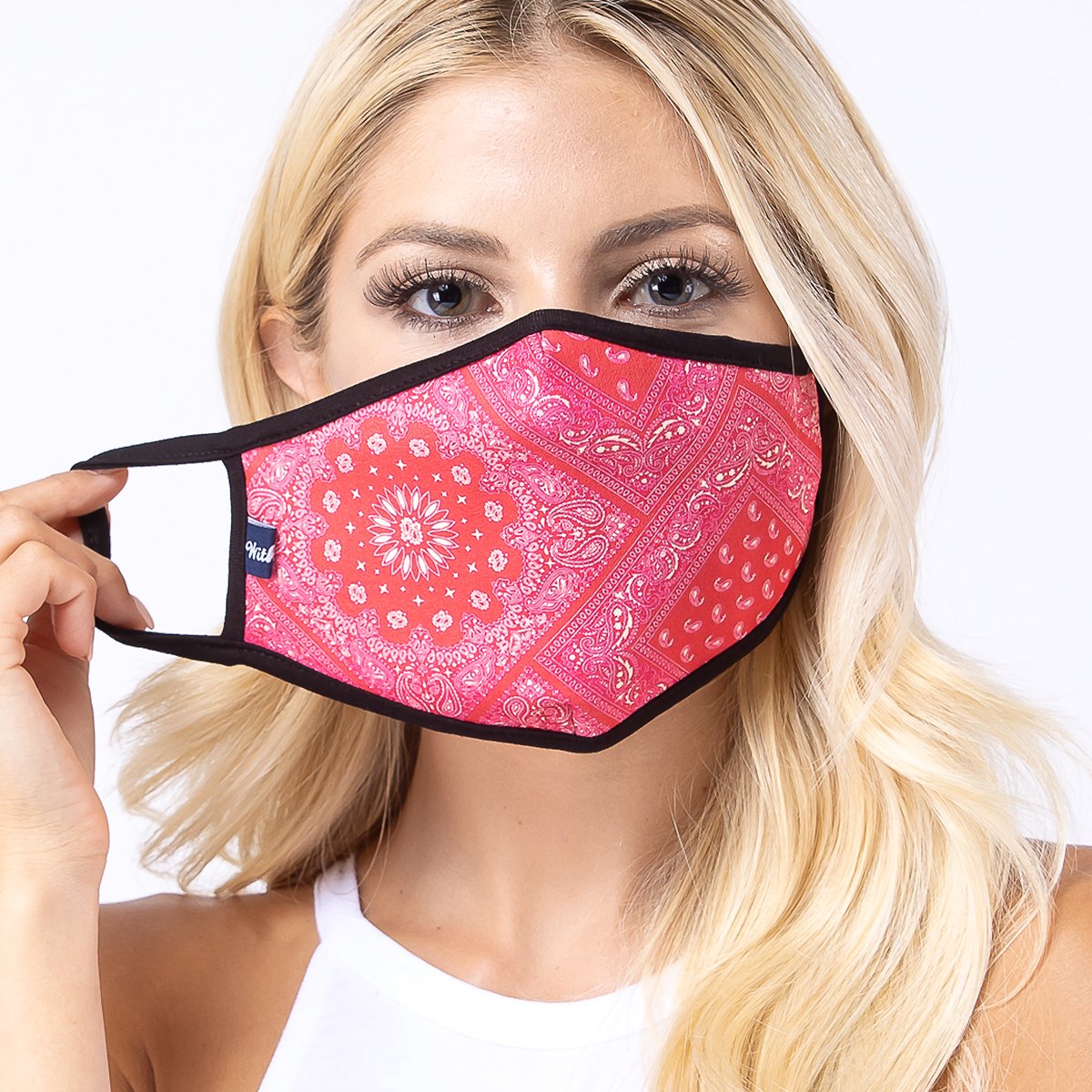 Red Aztec 3-Layered Face Cover featuring a vibrant print, made from polyester and cotton, designed for comfort and protection.