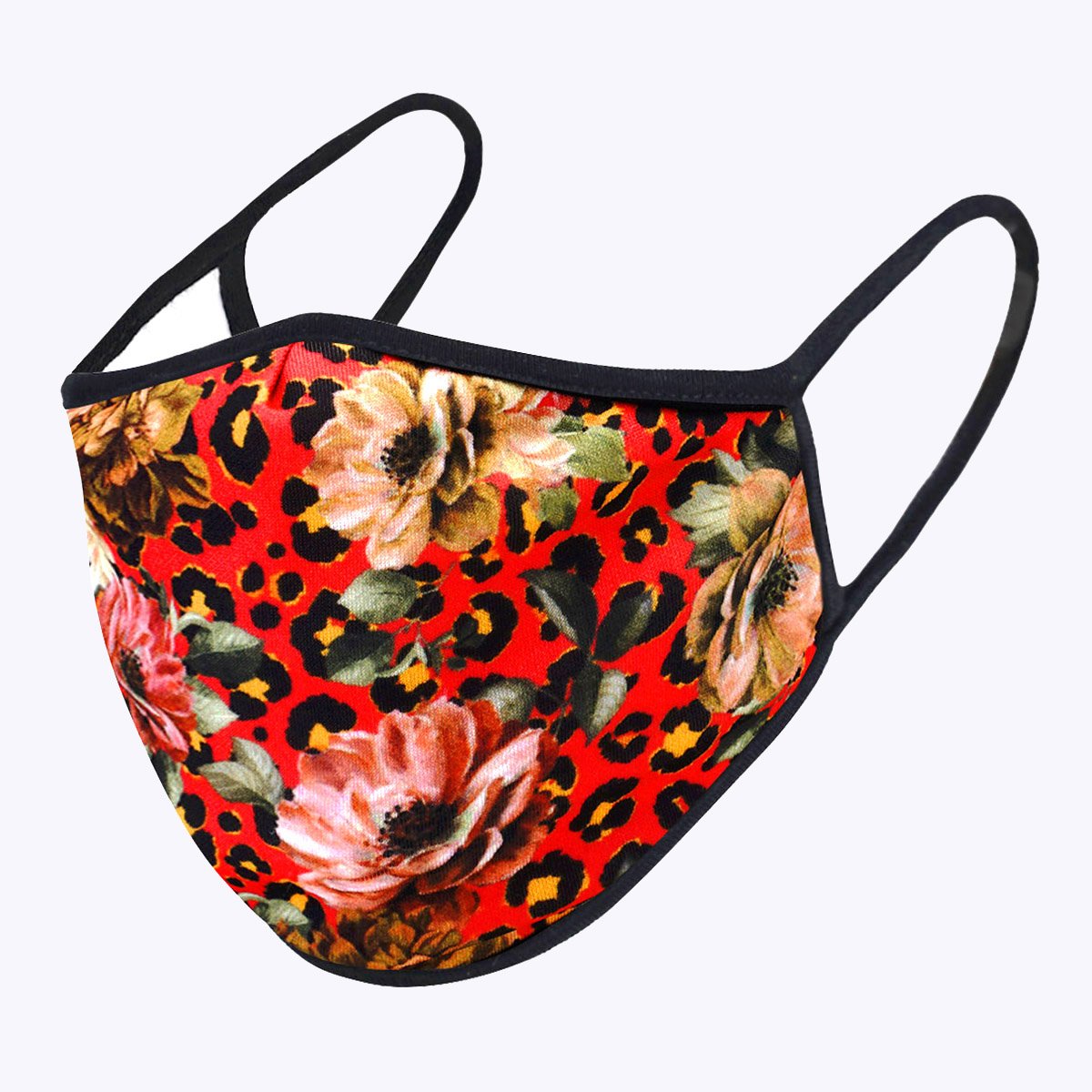 Red Floral 3-Layered Face Cover featuring a vibrant floral design, made from polyester and cotton, suitable for unisex wear.