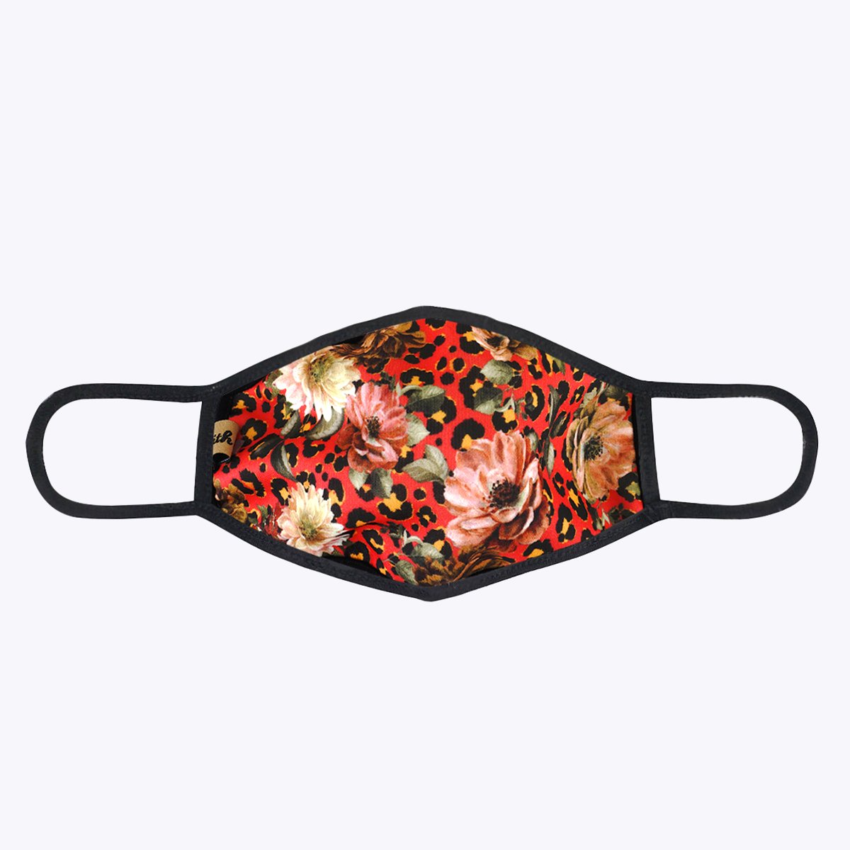 Red Floral 3-Layered Face Cover featuring a vibrant floral design, made from polyester and cotton, suitable for unisex wear.