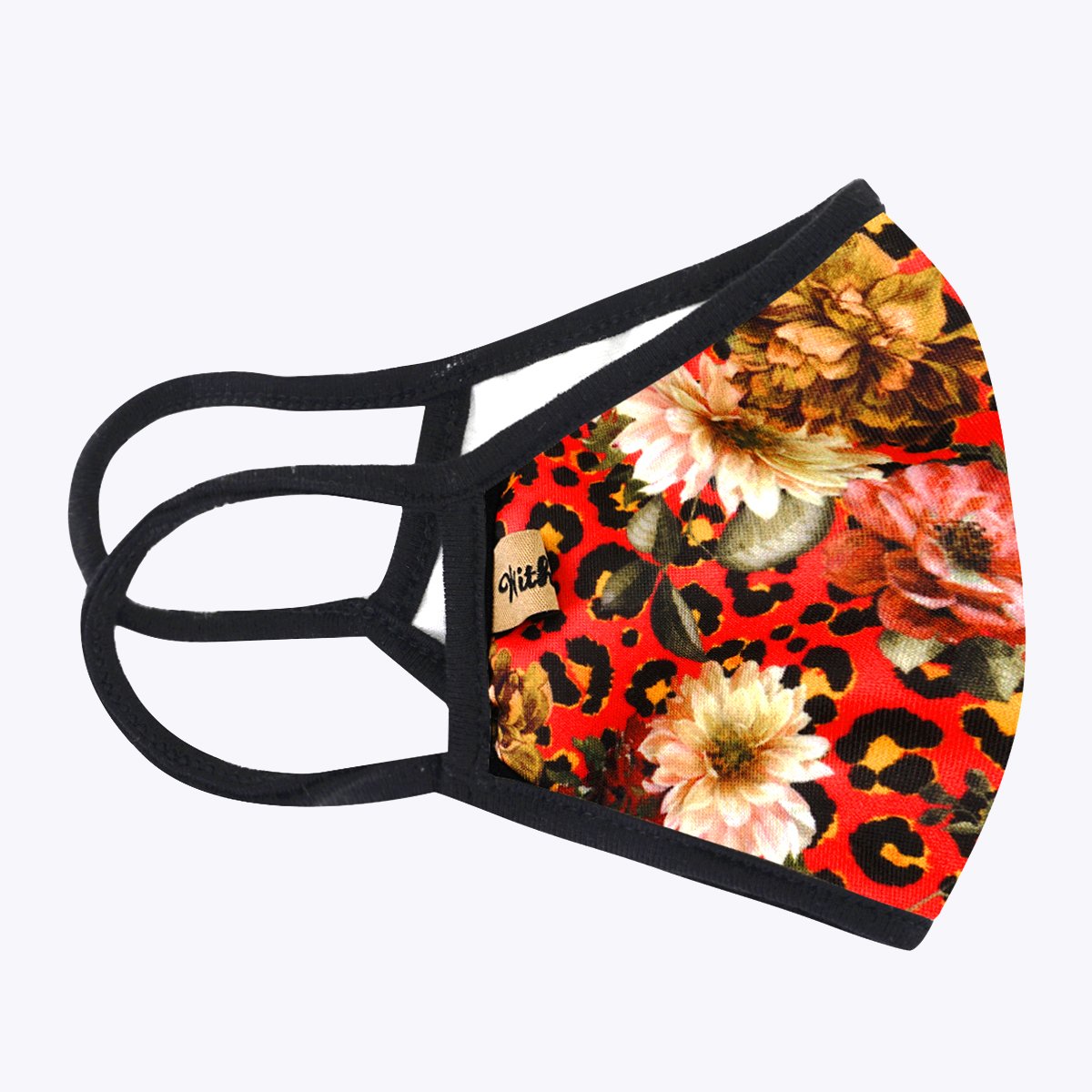 Red Floral 3-Layered Face Cover featuring a vibrant floral design, made from polyester and cotton, suitable for unisex wear.