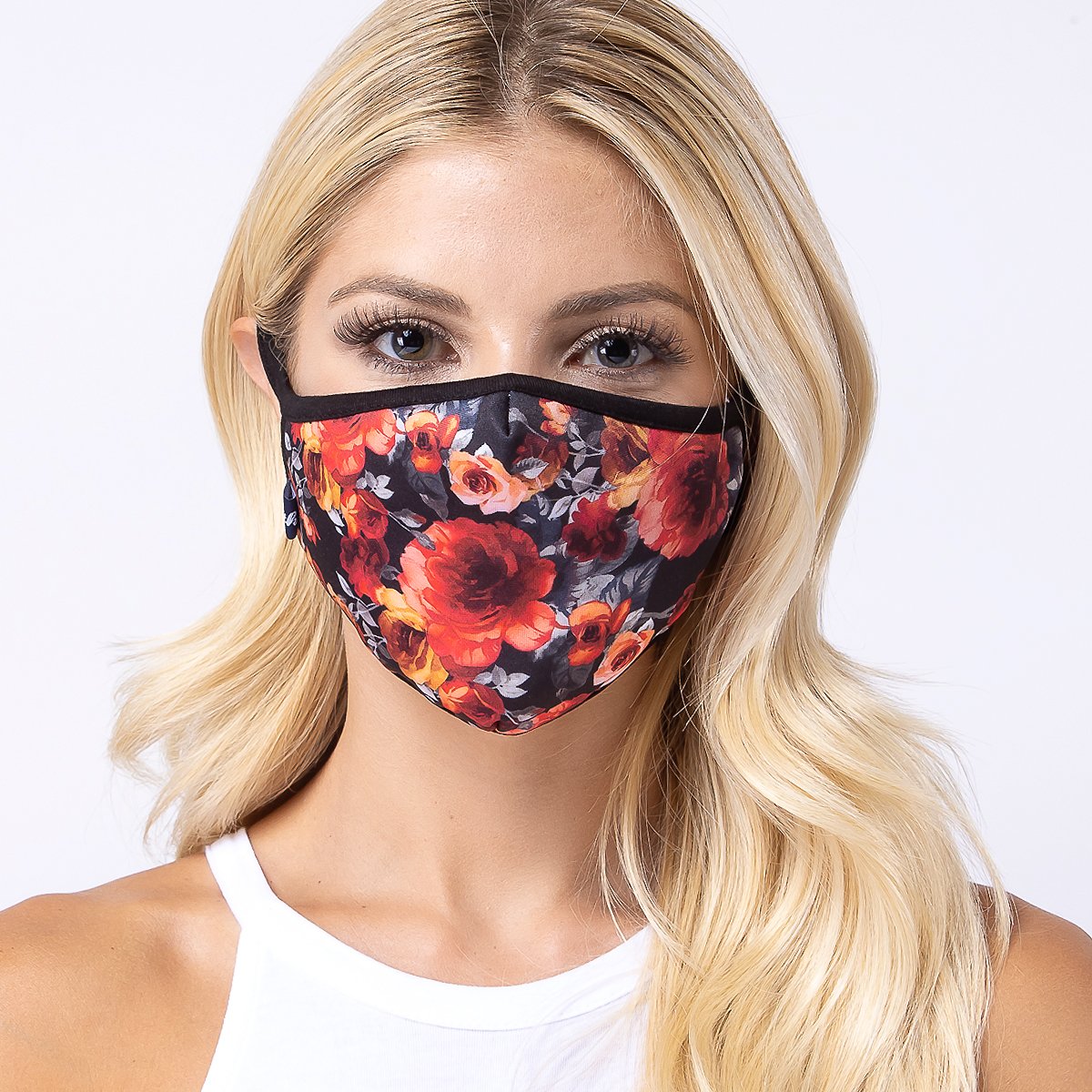 Red Rose in Dark 3-Layered Face Cover featuring a unique floral print, made from polyester and cotton, designed for comfort and protection.