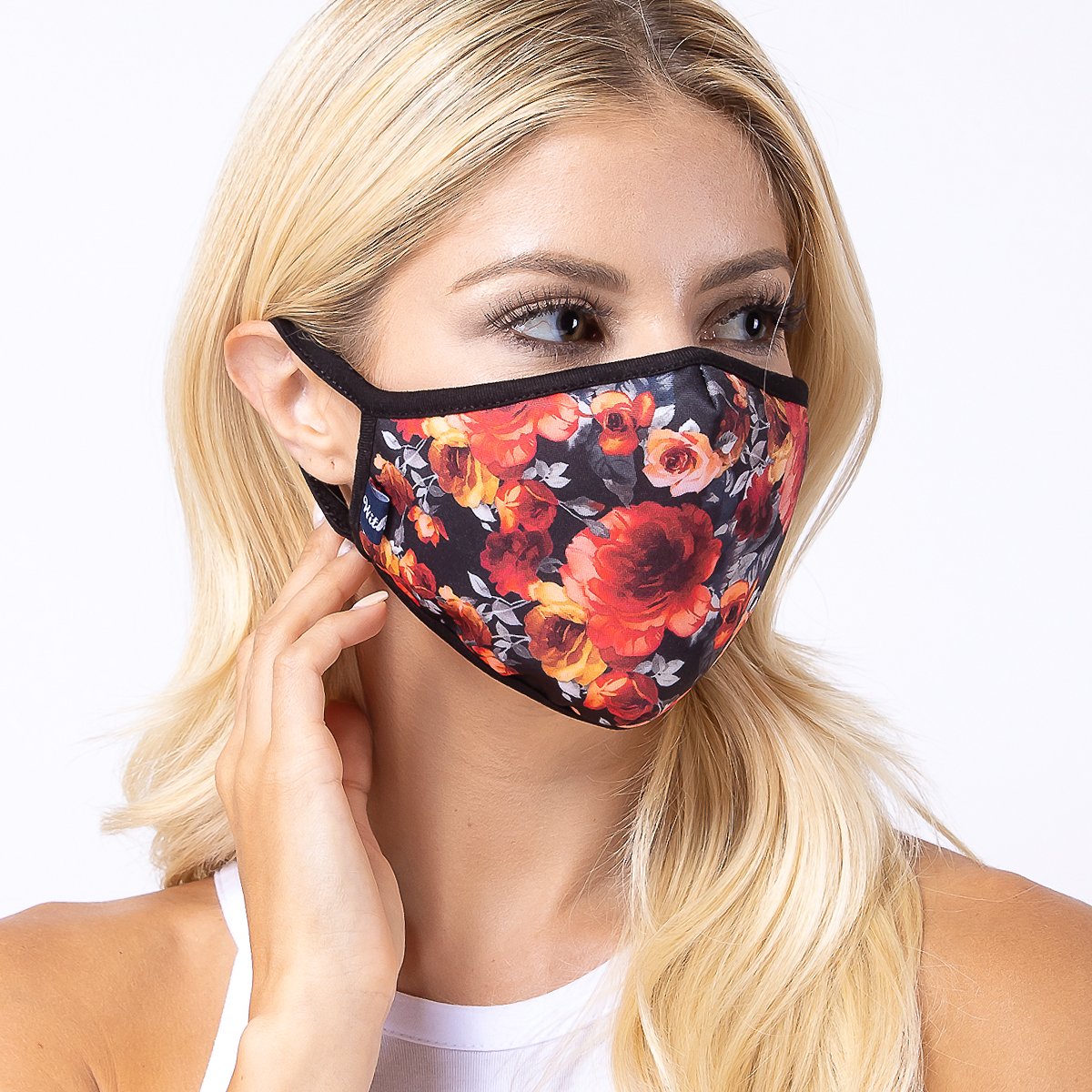 Red Rose in Dark 3-Layered Face Cover featuring a unique floral print, made from polyester and cotton, designed for comfort and protection.