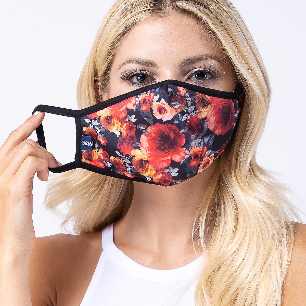 Red Rose in Dark 3-Layered Face Cover featuring a unique floral print, made from polyester and cotton, designed for comfort and protection.