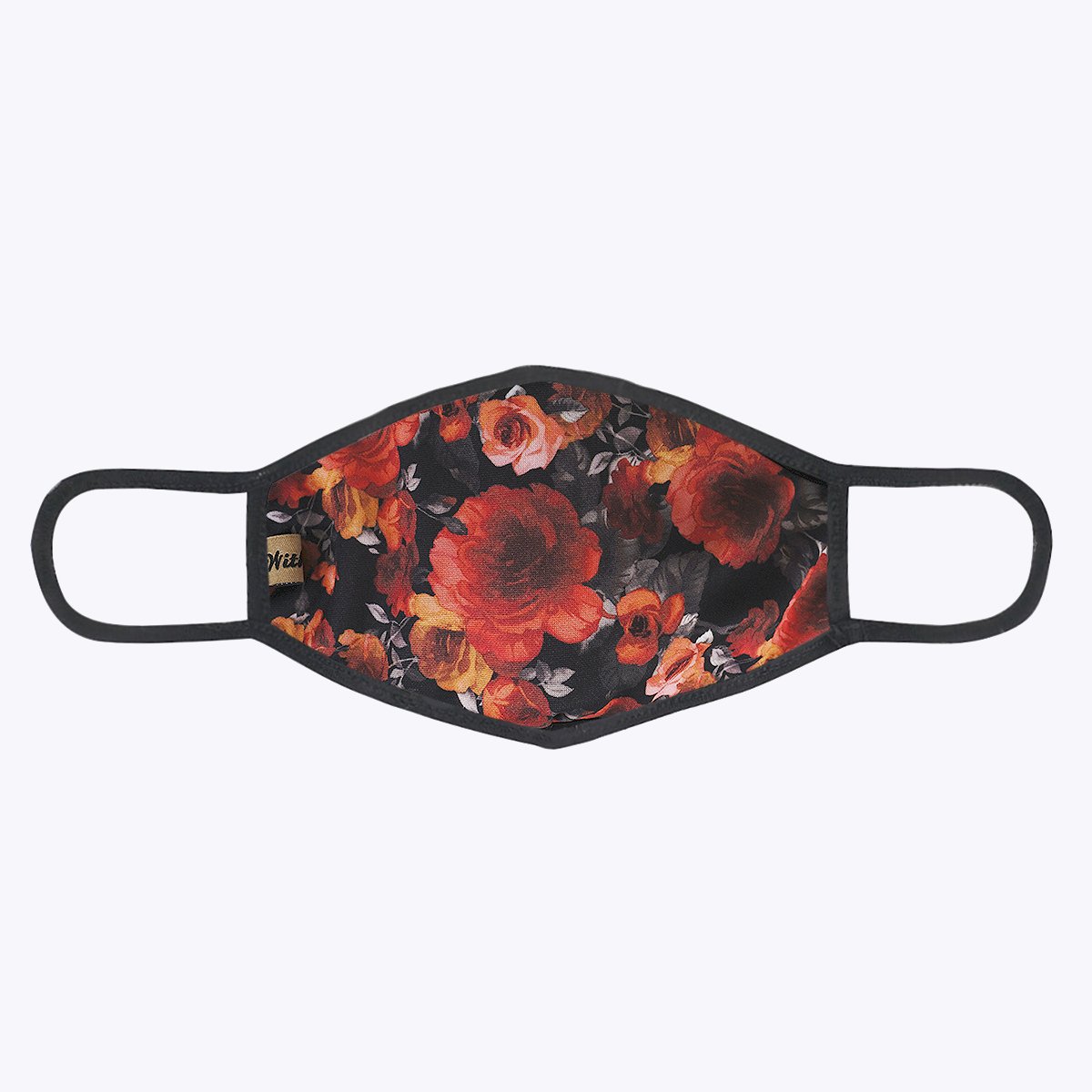 Red Rose in Dark 3-Layered Face Cover featuring a unique floral print, made from polyester and cotton, designed for comfort and protection.