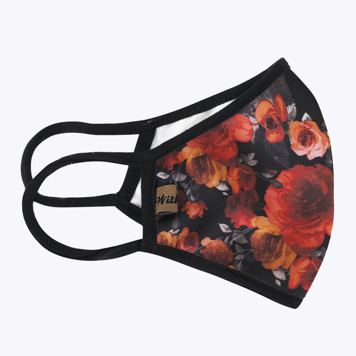 Red Rose in Dark 3-Layered Face Cover featuring a unique floral print, made from polyester and cotton, designed for comfort and protection.