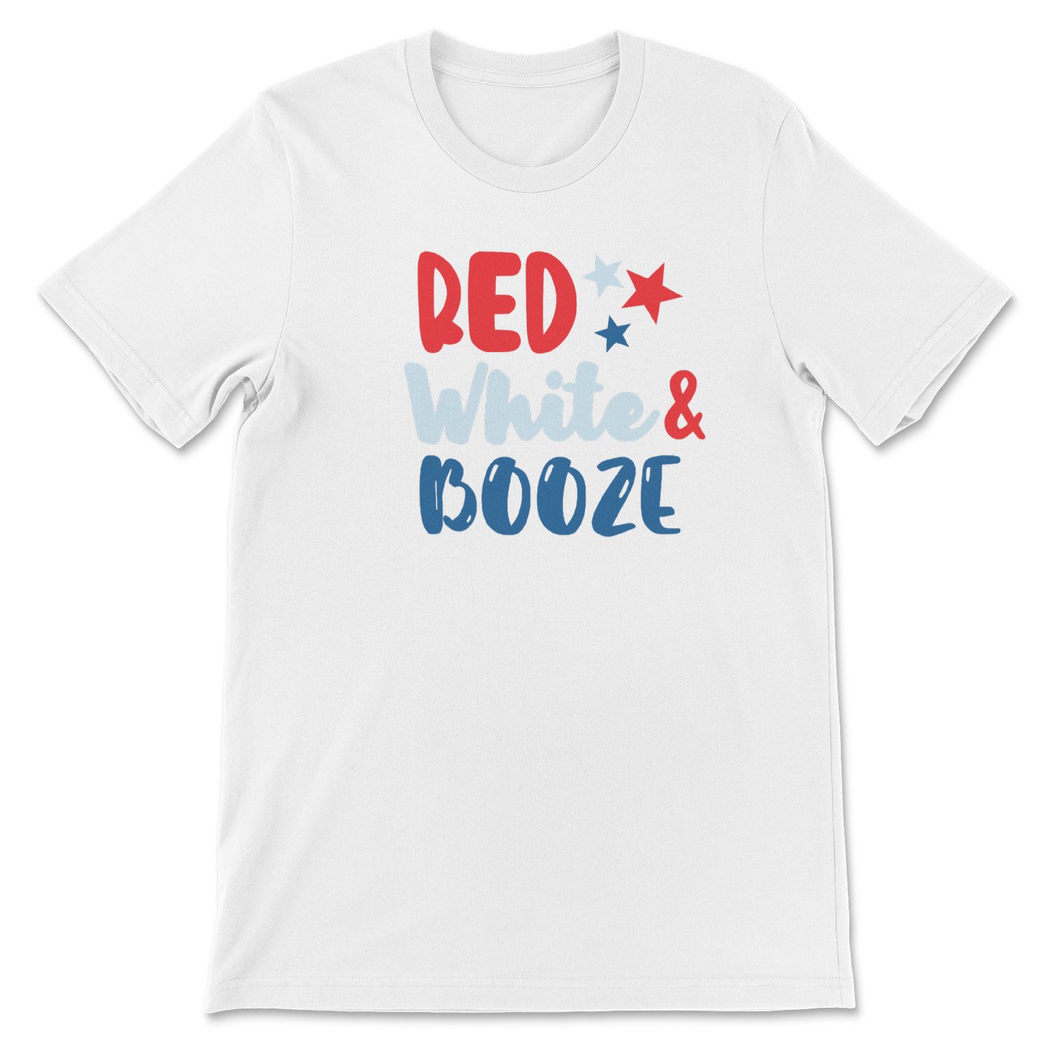 Red White & Booze Tee featuring vibrant colors and a fun design, perfect for festive occasions.