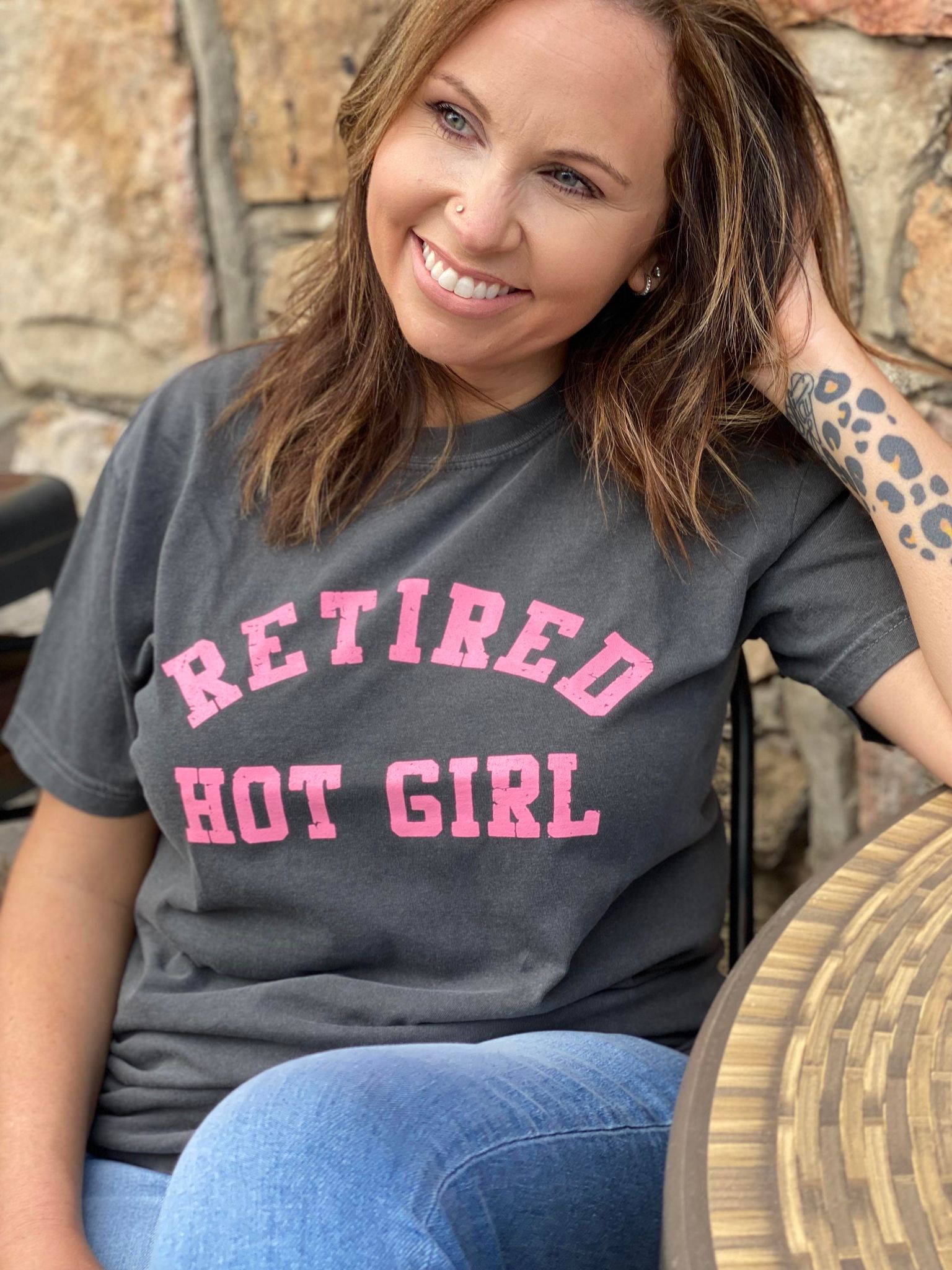 A stylish Retired Hot Girl Tee featuring bold screen printed design, soft fabric, and unisex fit, perfect for casual wear.