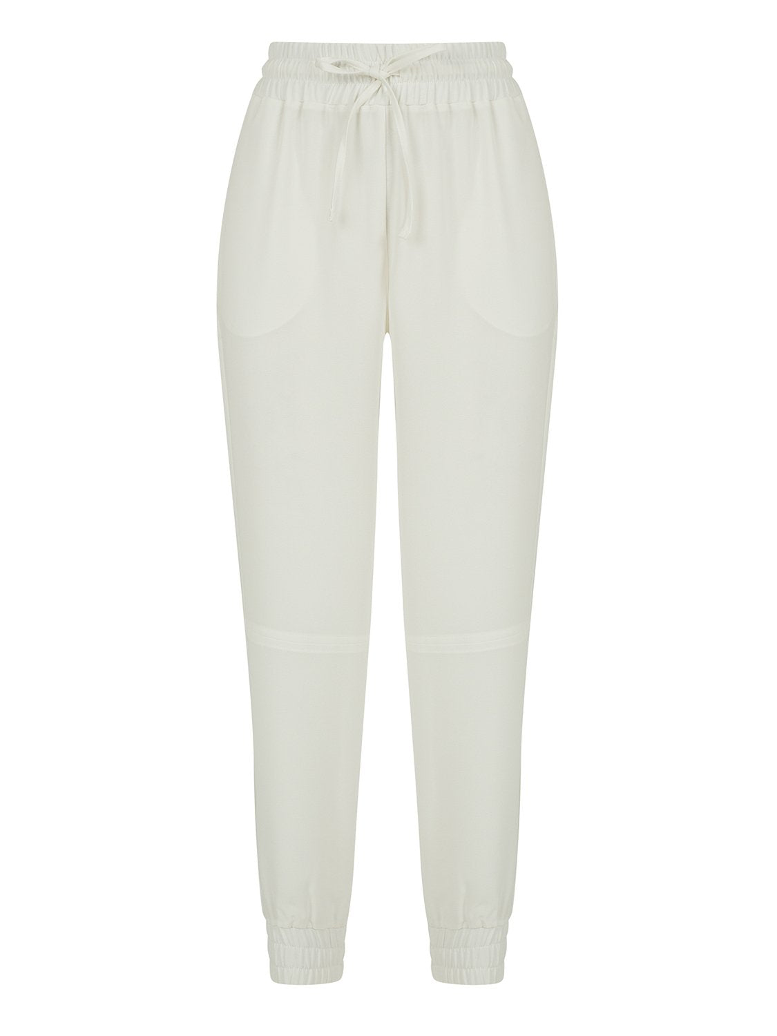 A pair of stylish ribbed cuff pants featuring a high-waist design, elastic waistband, and adjustable drawstring, perfect for casual and formal wear.