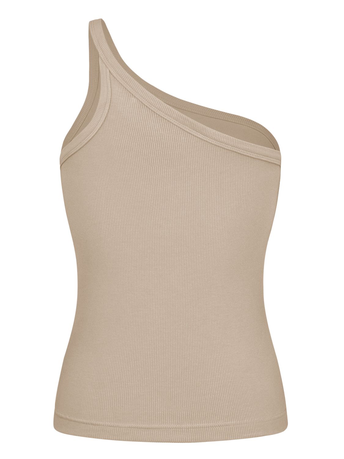 Ribbed One-Shoulder Tank in solid color, showcasing asymmetrical neckline and sleeveless design.