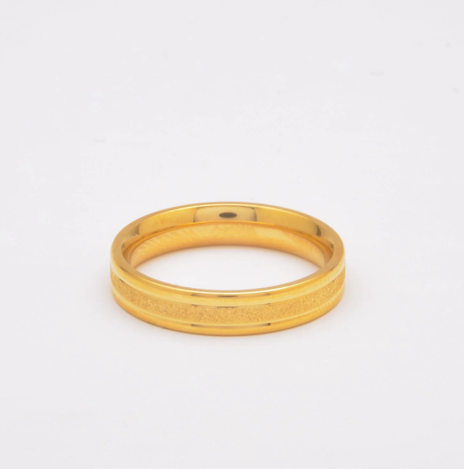 Elegant gold color ring made of high-quality stainless steel, featuring a modern design.