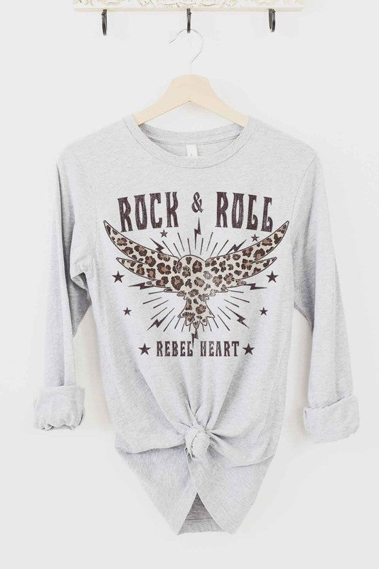 Rock and Roll Rebel Long Sleeve Tee made from premium cotton, featuring a classic fit and unisex sizing, perfect for music lovers.