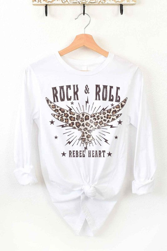 Rock and Roll Rebel Long Sleeve Tee made from premium cotton, featuring a classic fit and unisex sizing, perfect for music lovers.