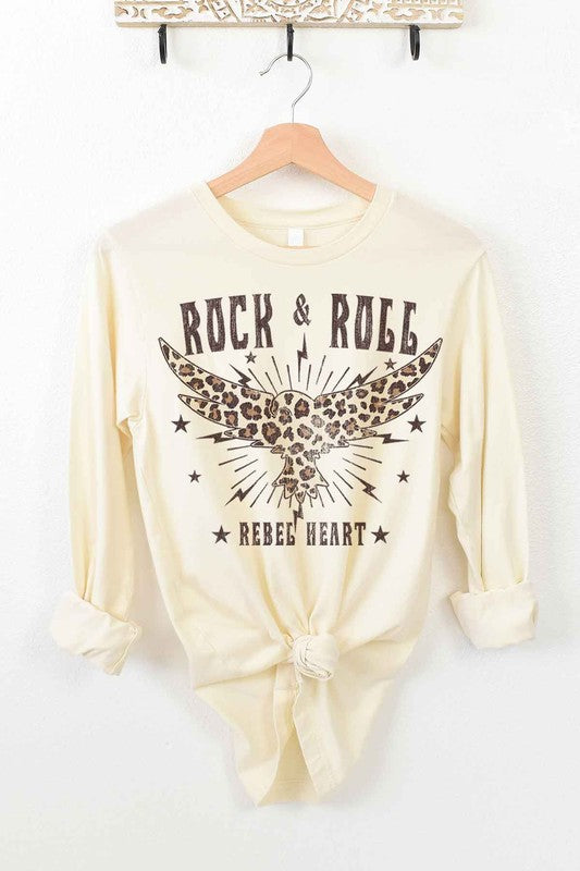 Rock and Roll Rebel Long Sleeve Tee made from premium cotton, featuring a classic fit and unisex sizing, perfect for music lovers.