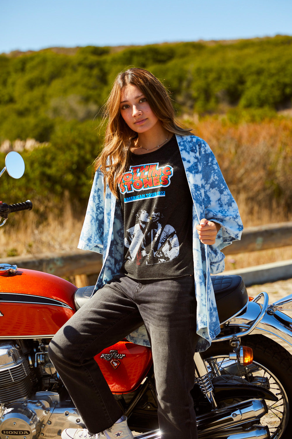 Rolling Stones 1972 Tour Tee featuring raw edges and bold colors, celebrating the iconic rock band.