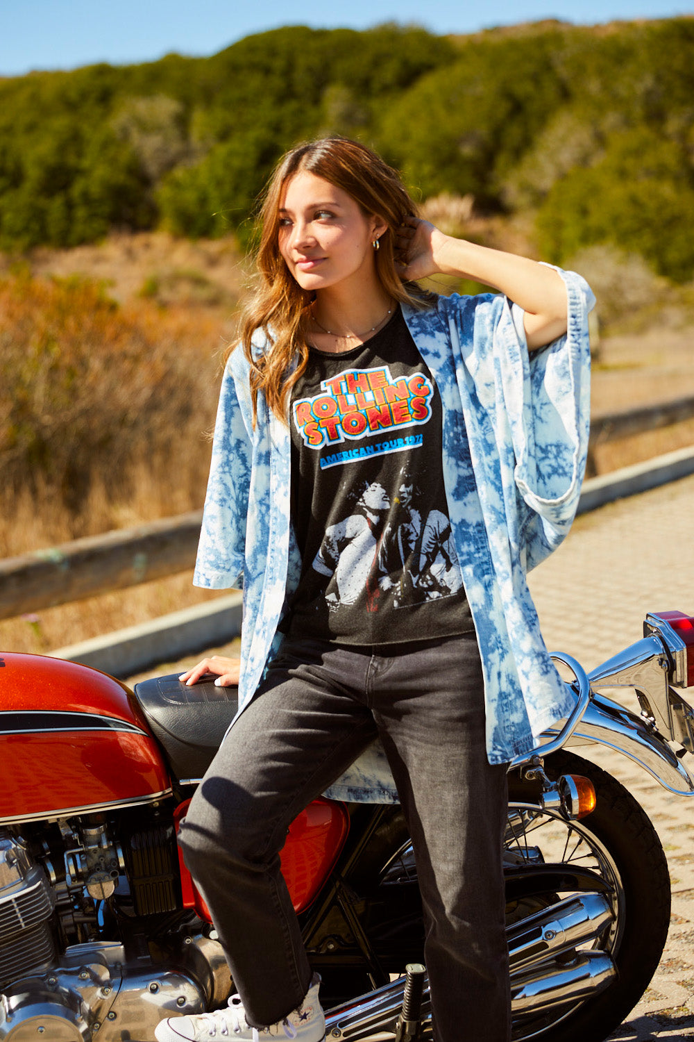 Rolling Stones 1972 Tour Tee featuring raw edges and bold colors, celebrating the iconic rock band.